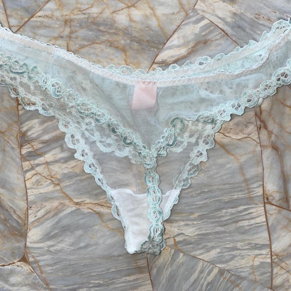 Dream Angels Crochet Thong Panty Small Lace Satin